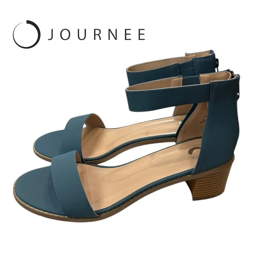 New Journee Collection Percy Women's Blue Heeled Ankle Strap Open Toe Sandals 11